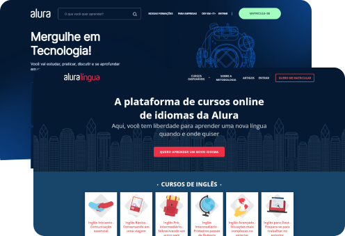 Tela de Home da Alura e Alura linguas